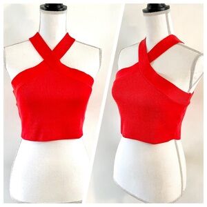 NWT Women’s House of Harlow 1960 Halter Ribbed Knit Crop Top